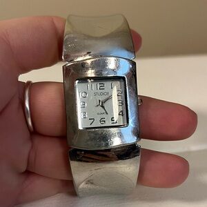Studio Time Silver Cuff Watch Women’s Silver Quartz Square